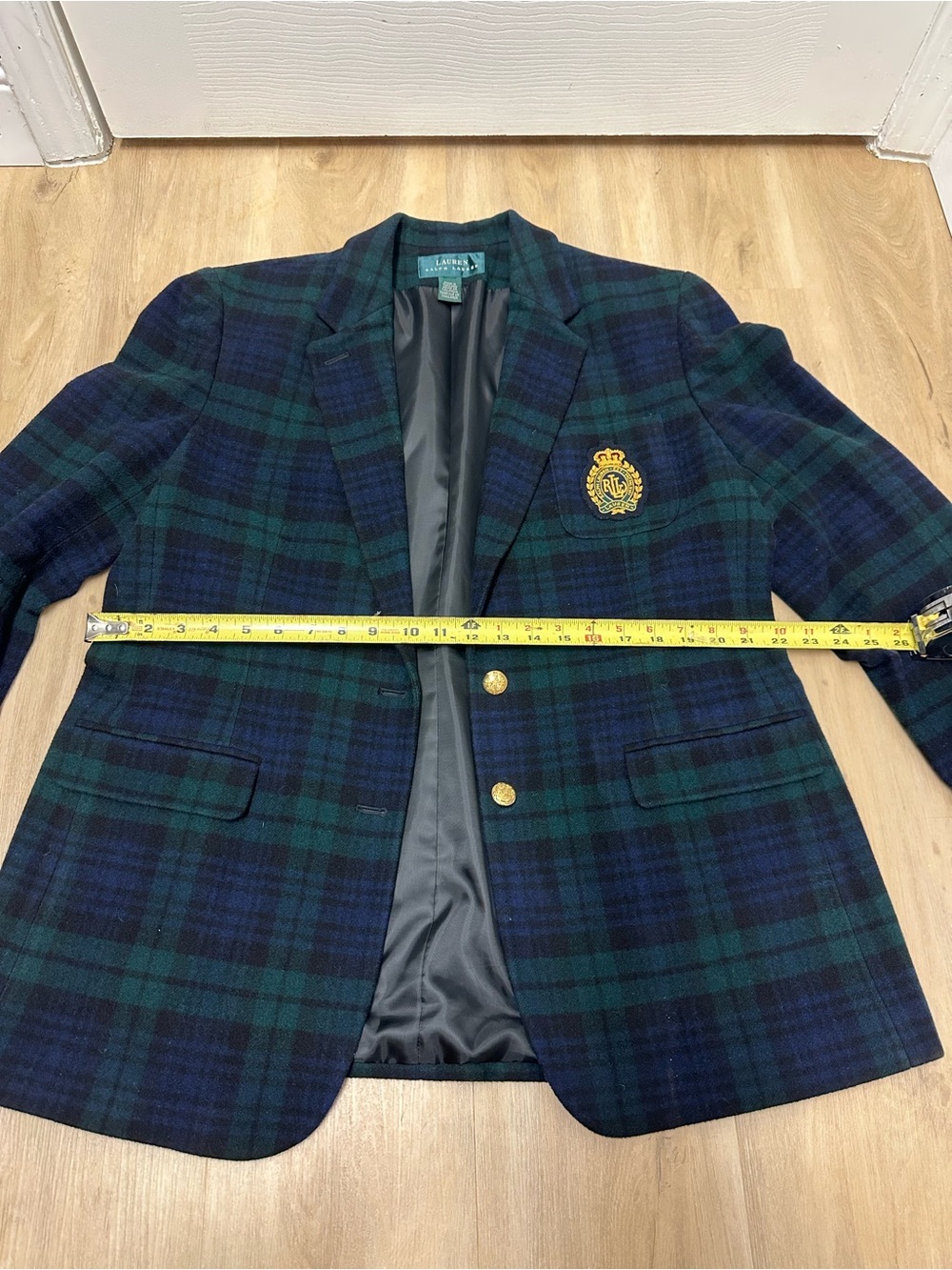 Ralph Lauren Women's Blazer Wool Cashmere Plaid w/ Crest Gold Buttons READ - Picture 2 of 15